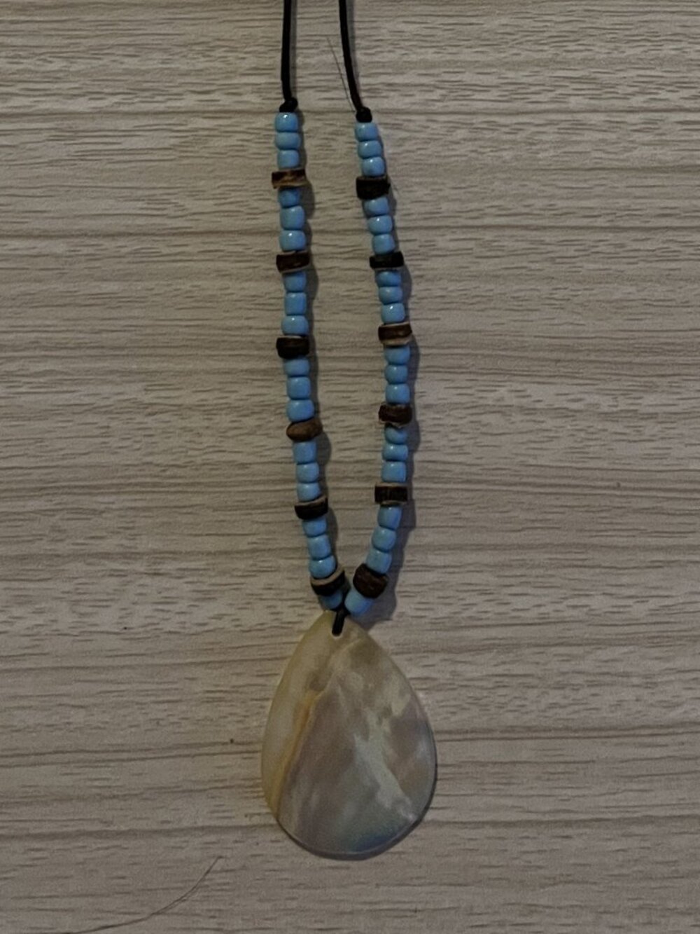 Boho Mother of Pearl Teardrop Pendant Beaded Cord Necklace